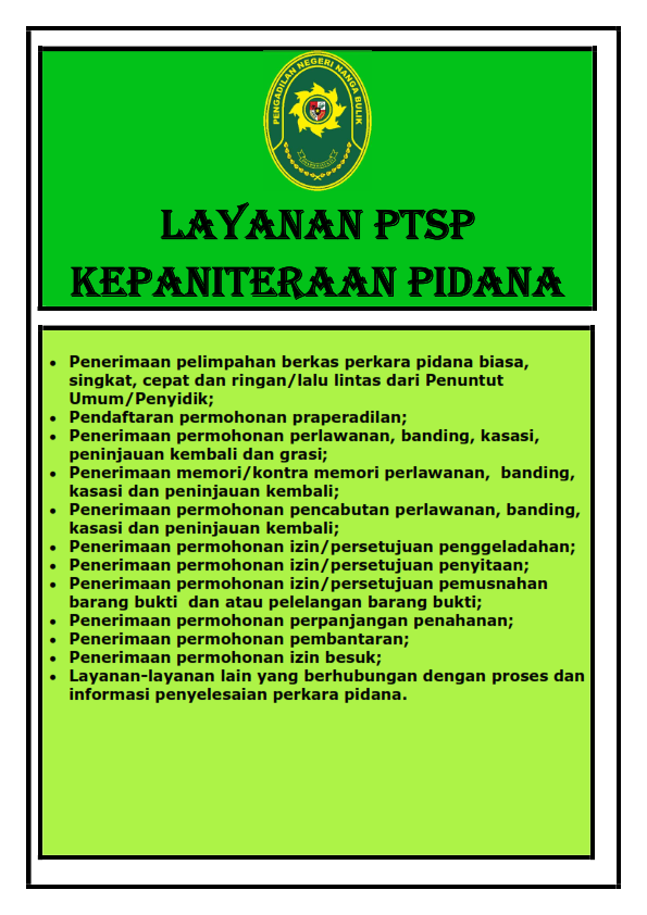 Jenis Layanan PTSP Pengadilan Negeri Nanga Bulik