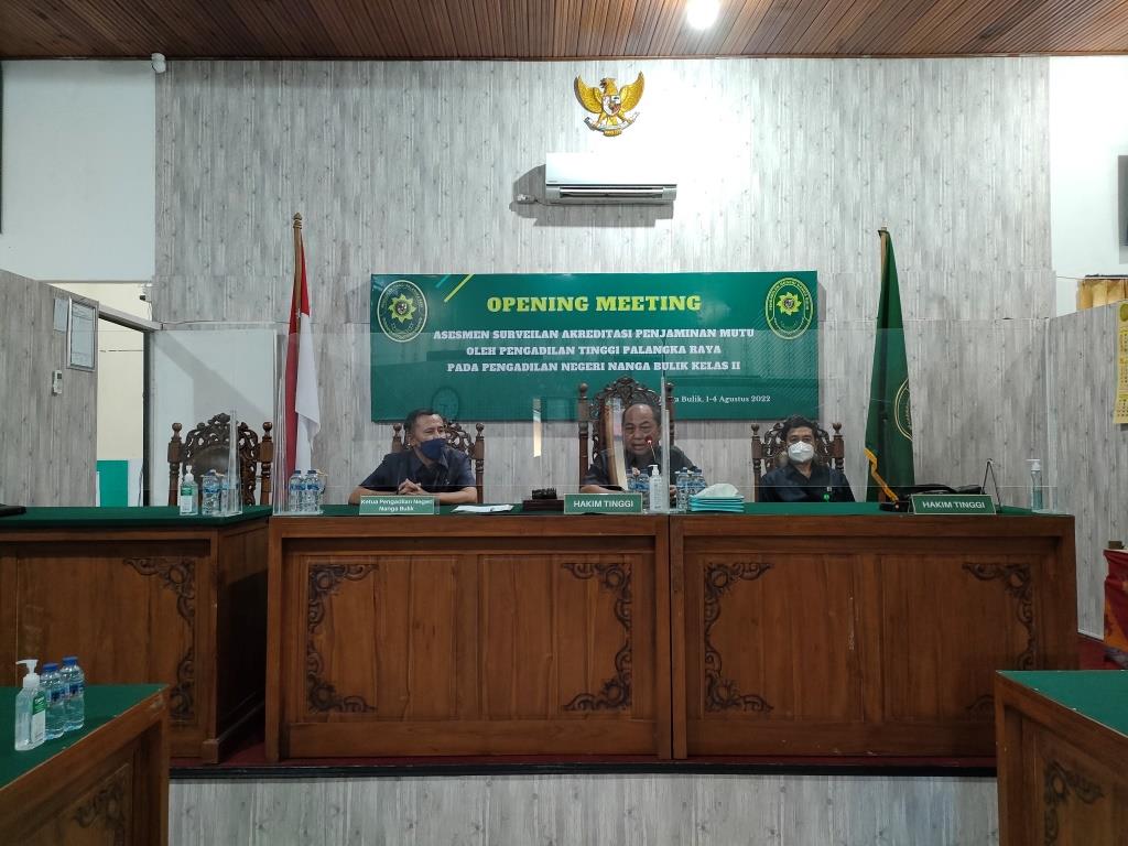 Assesment Surveillance Akreditasi Penjaminan Mutu di Pengadilan Negeri Nanga Bulik  oleh Pengadilan Tinggi Palangkarya Tahun 2022